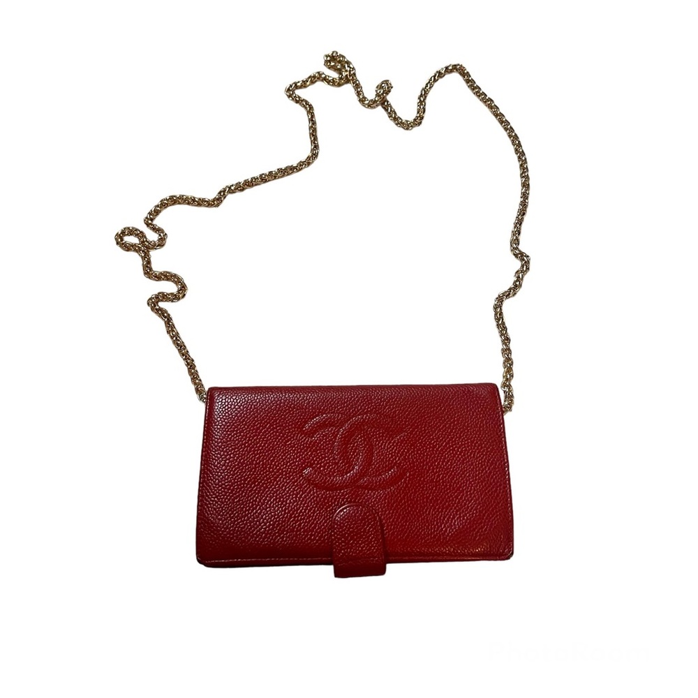 CHANEL authentic red leather wallet